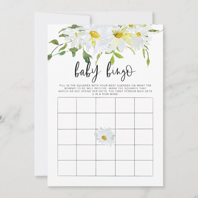 Baby Bingo Daisy Baby Shower blommigt-spelkort Inbjudningar (Framsida)