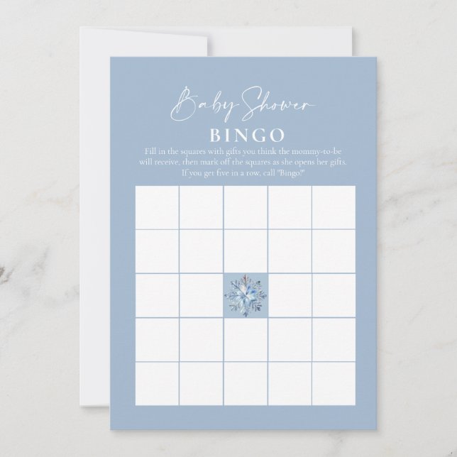 Baby Bingo Dusty Blue Winter Baby Shower Games Inbjudningar (Framsida)