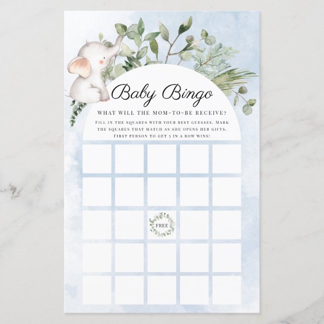 Baby Bingo Elephant Boy Blue Shower Game (Framsida)