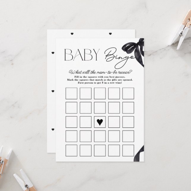 Baby Bingo-kort med modern Hej Baby Bow Baby Showe Inbjudningar (Fram/Back In Situ)