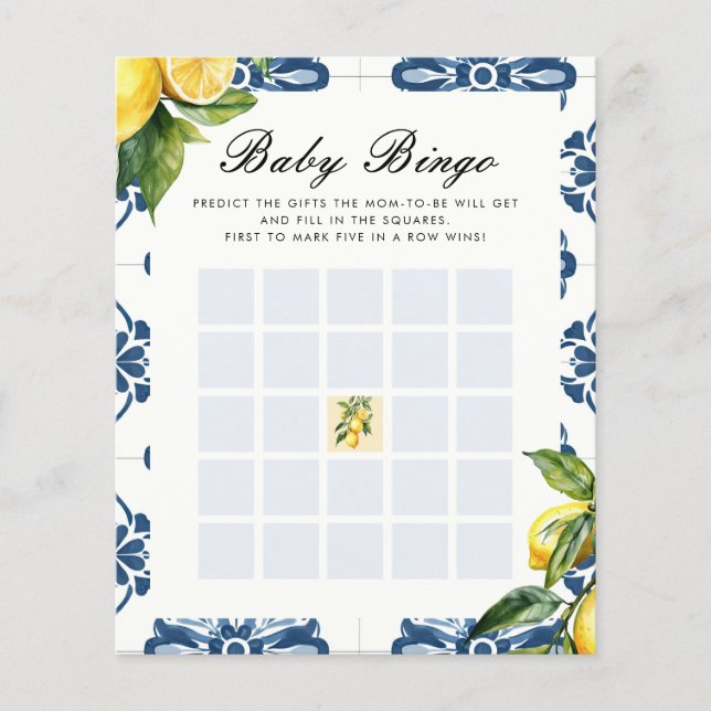Baby Bingo Lemon Positano Baby Shower Game (Framsida)