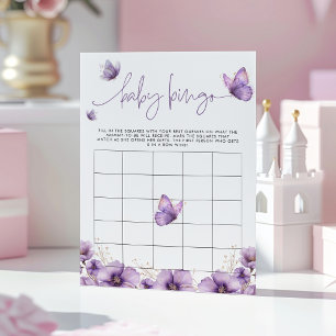 Baby Bingo Lila butterfly Baby Shower Game Card Rådkort