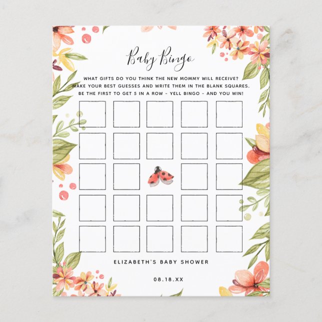 Baby Bingo | Little Ladybug Baby Shower-spel (Framsida)
