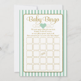 Baby Bingo Mint Grönt Guld Baby Shower Game Card Inbjudningar