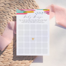 Baby Bingo Modern Abstrakt Rosa och blå vattenfärg Inbjudningar