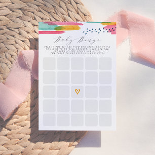 Baby Bingo Modern Abstrakt Rosa och blå vattenfärg Inbjudningar