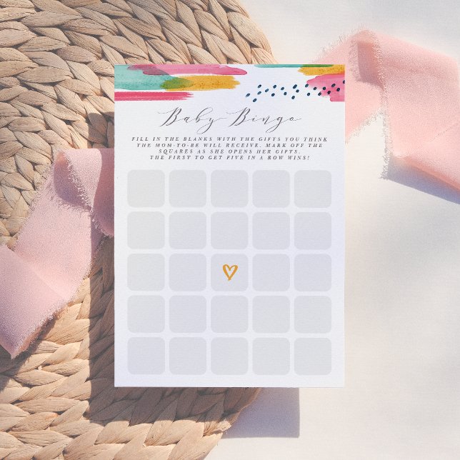 Baby Bingo Modern Abstrakt Rosa och blå vattenfärg Inbjudningar (Skapare uppladdad)