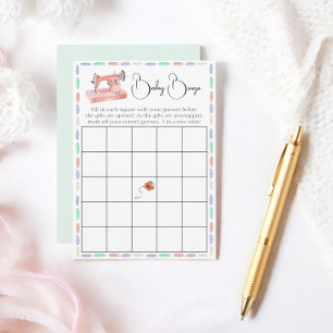 Baby Bingo Pastel Watercolor Stitch Shower Game Tilläggskort