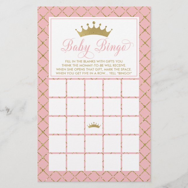Baby Bingo, prinsessan Baby Shower Game Flygblad (Framsidan)