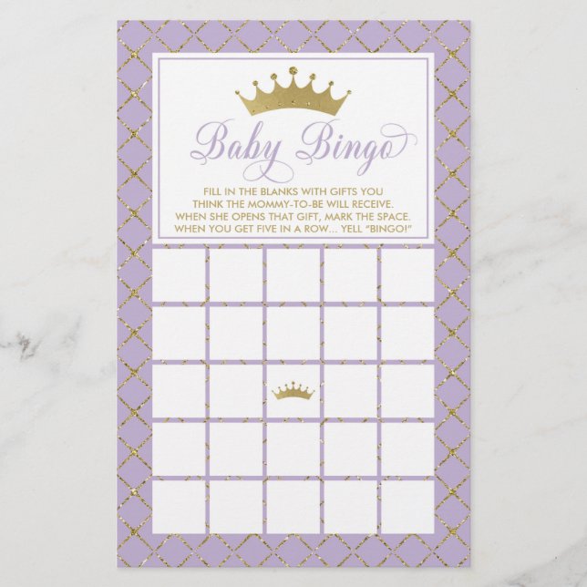 Baby Bingo, prinsessan Baby Shower Game Flygblad (Framsidan)