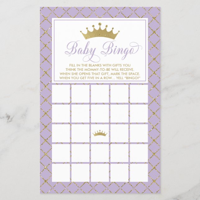 Baby Bingo, prinsessan Baby Shower Game Flygblad (Framsidan)