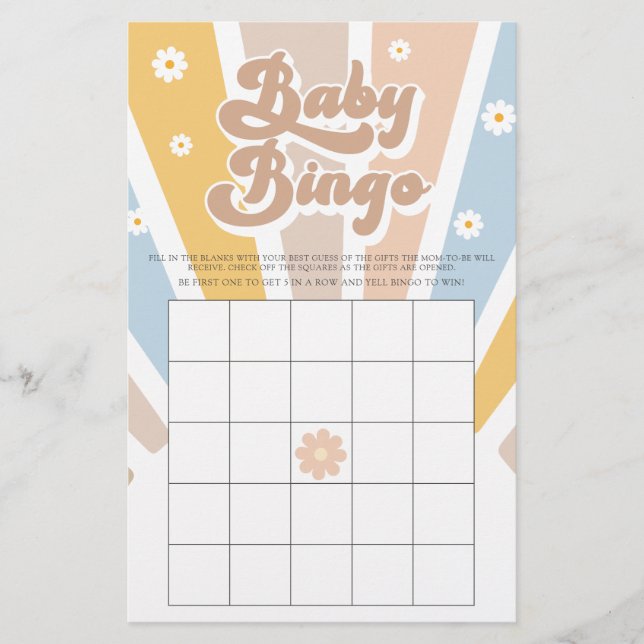 Baby Bingo Retro Sunshine Groovy Baby Shower Game (Framsida)