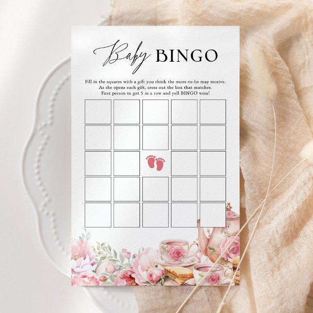 Baby Bingo  Rosa Blommigt Tea Baby Shower Game (Skapare uppladdad)