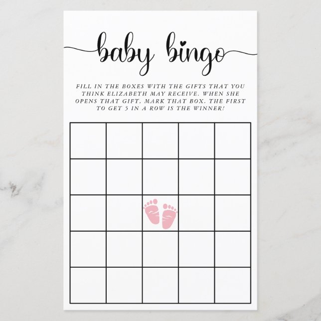 Baby Bingo Rosa Flicka Shower Game (Framsida)