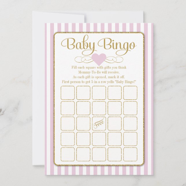 Baby Bingo Rosa Guld Baby Shower Game Cards (Framsida)