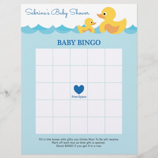 Baby Bingo Rubber Anka Baby Shower Game (Framsida)