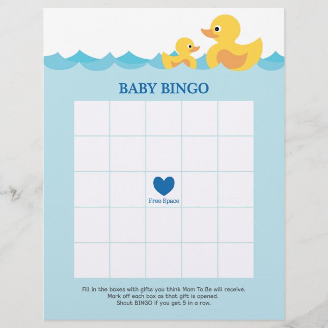 Baby Bingo Rubber Anka Baby Shower Game (Framsida)