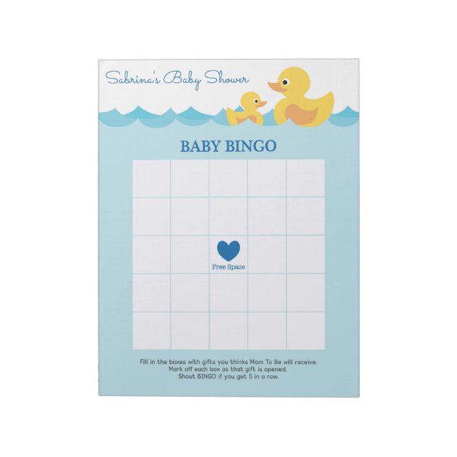 Baby Bingo Rubber Anka Baby Shower Game Anteckningsblock (Roterad)