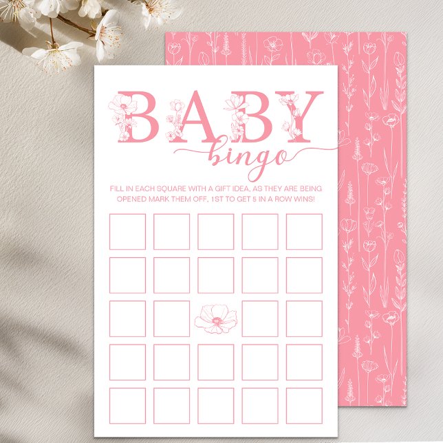 Baby Bingo Spel | Dammt Rosa Vildblomma (Pink Baby Bingo)