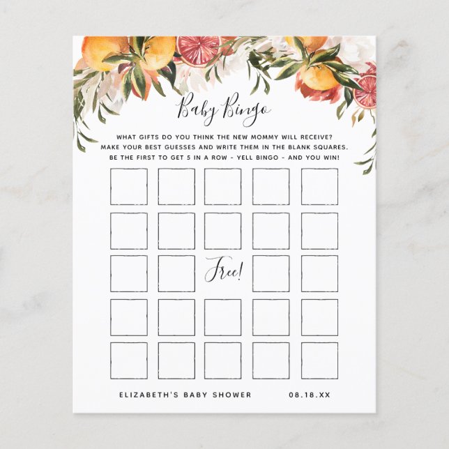 Baby Bingo | Spelet Blommigt Baby Shower (Framsida)