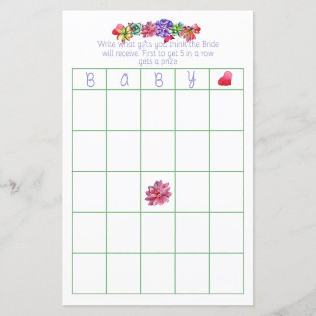 Baby Bingo Succulent Baby Shower (Framsida)