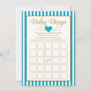 Baby Bingo Turquise Guld Baby Shower Game Cards Inbjudningar
