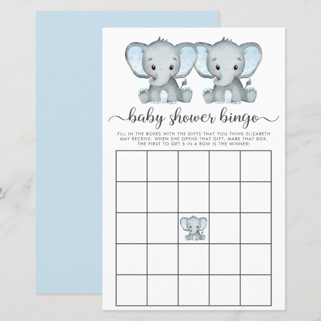 Baby Bingo Twin Boys Elephant Shower Game (Fram/baksida)