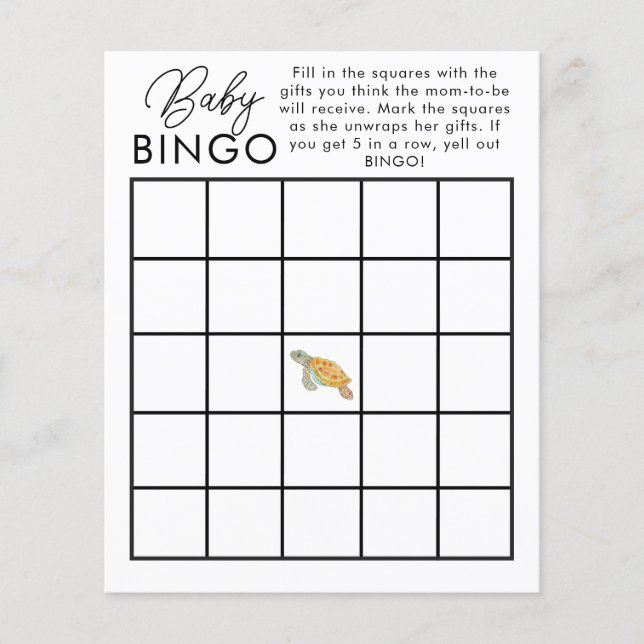 Baby Bingo Vattenfärg Havssköldpadda Duschspel Flygblad (Framsidan)