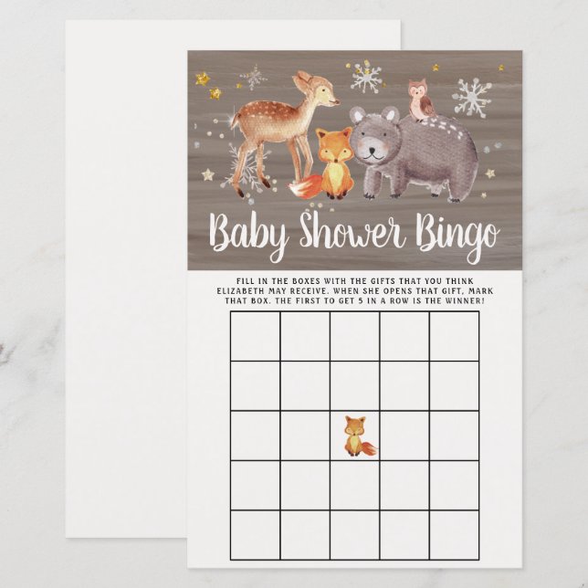 Baby Bingo Winter Woodland Animals Shower Game (Fram/baksida)