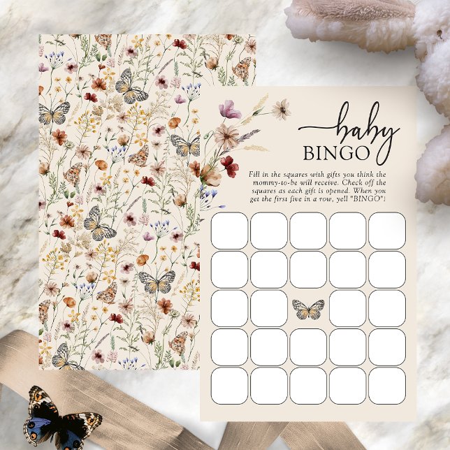 Baby Bingospel (Boho Wildflower Baby Bingo Game Card with Butterfly by Painted Paperie
)