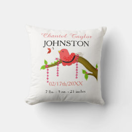 Baby Bird Baby Birth Notice Kudde