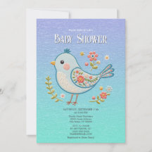 Baby Bird Blommigt Baby Shower