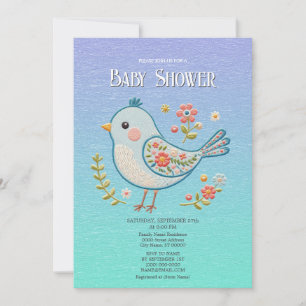 Baby Bird Blommigt Baby Shower Inbjudningar