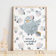 Baby Bird Blue Wonderful World Poster | Väggkonst