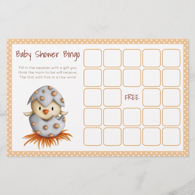 Baby Bird Hatching Neutralt Baby Shower Bingo Card (Framsida)