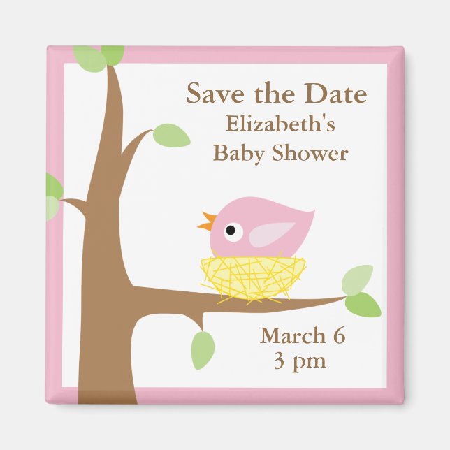 Baby Birds Nest (rosa) Magnet (Framsidan)