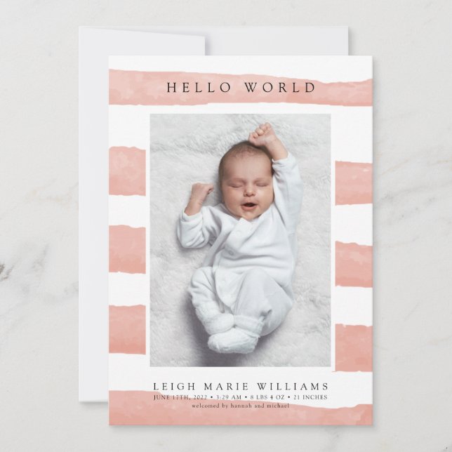 BABY BIRTH ANNOUNCEMENT Hej Watercolor Rand (Framsida)