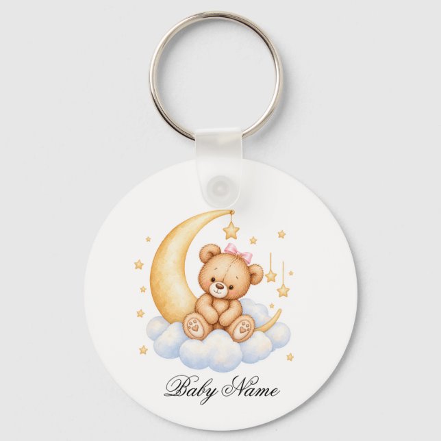 Baby Birth Custom Monogram Parents Keychain Nyckelring (Framsida)