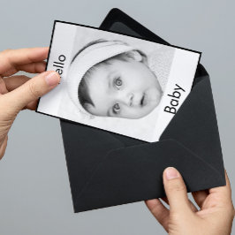 Baby Birth Cute Photo Black White Modern Chic Inbjudningar