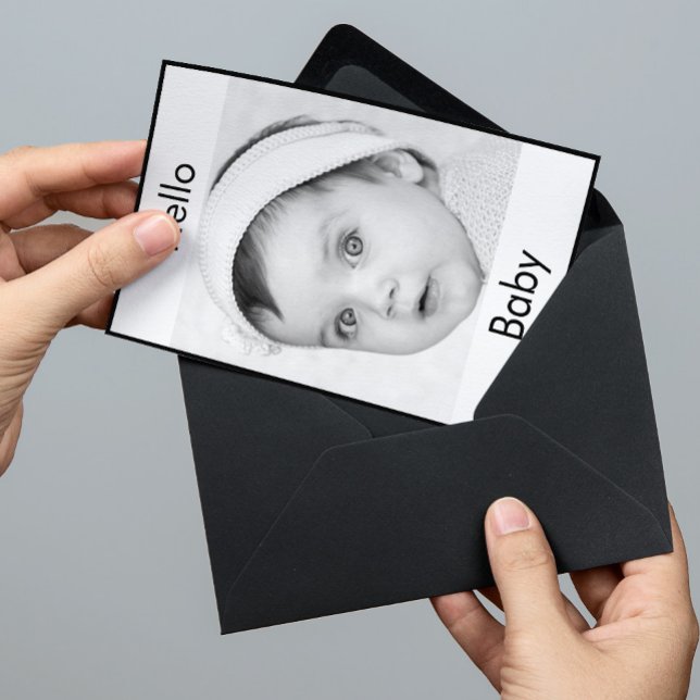 Baby Birth Cute Photo Black White Modern Chic Inbjudningar (Skapare uppladdad)