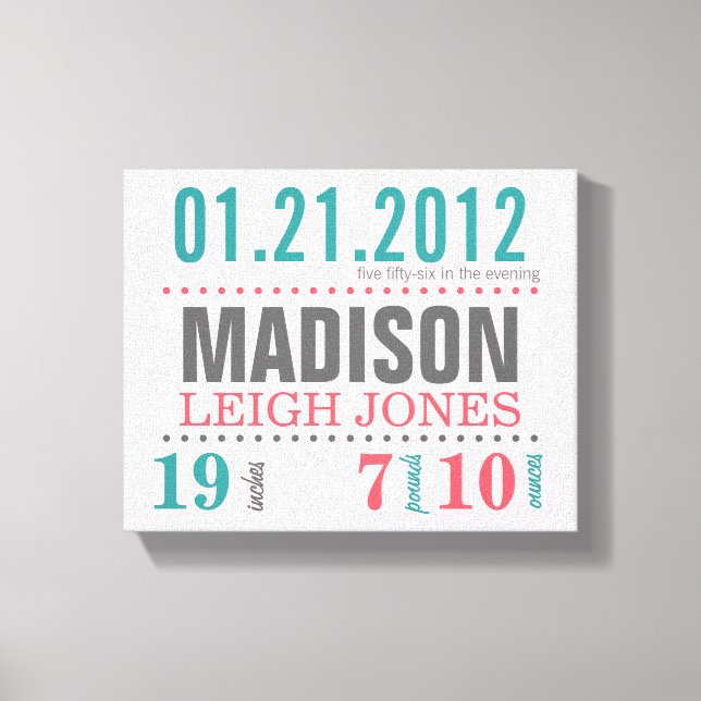 Baby Birth Date Details Canvas - Cotton Candy (Framsida)