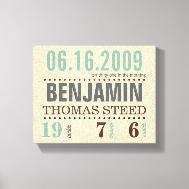 Baby Birth Date Details Canvas - Sand & Sea (Framsida)