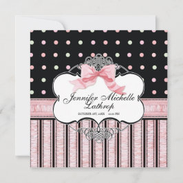 Baby Birth Notice - Fransk Bow Dot Swirl v3 Meddelande