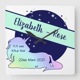 Baby Birth Notification Cute Rainbow Unicorn Ombre Fyrkantig Klocka