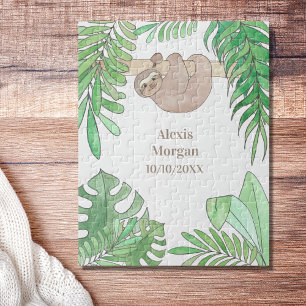 Baby Birth Notification Cute Sloth Jungle Löv Pussel
