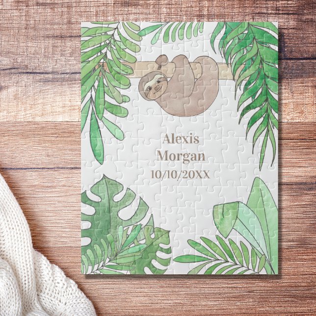 Baby Birth Notification Cute Sloth Jungle Löv Pussel (Skapare uppladdad)