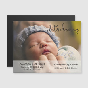 Baby Birth Notification Photo Introducing Script S Magnetisk Inbjudningskort