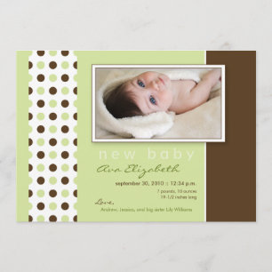 Baby Birth Notification Sage Grönt Polka dots Meddelande