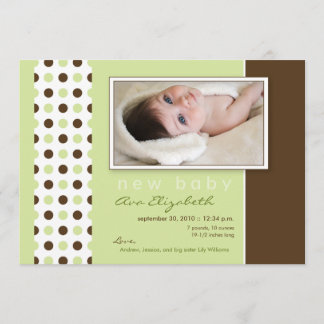 Baby Birth Notification Sage Grönt Polka dots Meddelande