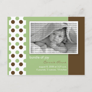 Baby Birth Notification Sage Grönt Polka dots Meddelande Vykort